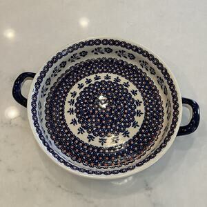 Polish Pottery casserole Baker Dish Floral with Handles Boleslawcu E. Ozogowska